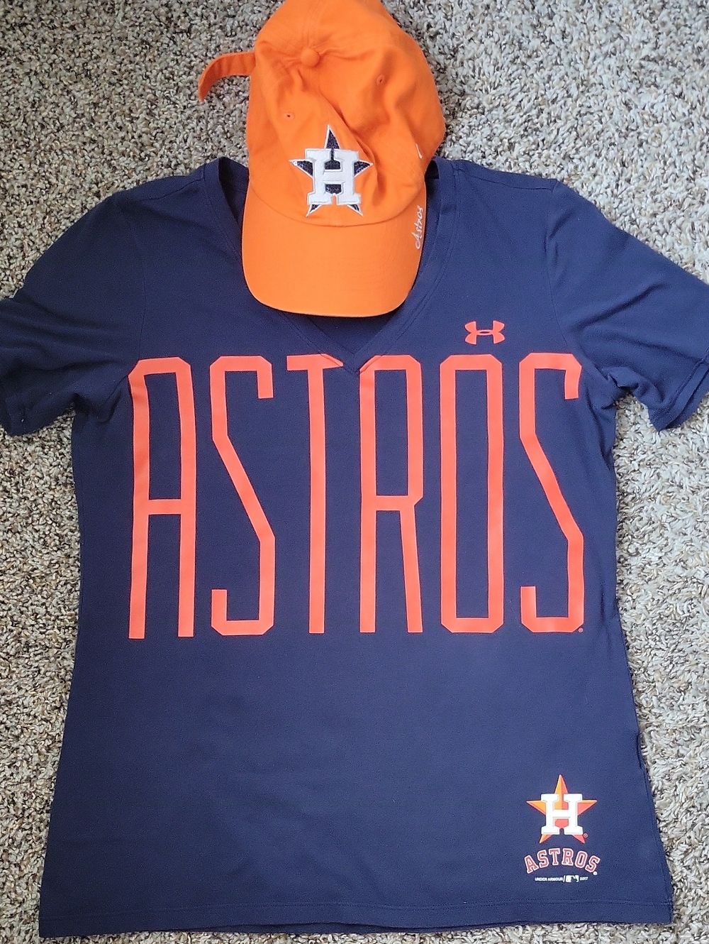 Under Armour Navy and Orange Houston Astros Tee with Orange Cap
